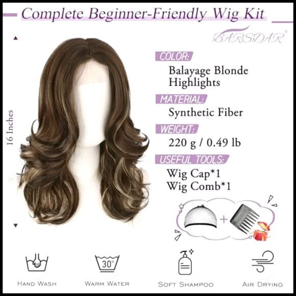Short Wavy Synthetic Wig with Curtain Bangs Layered Daily Party Wear main image 5